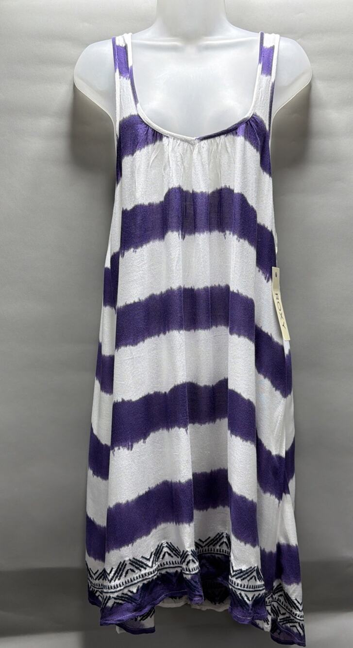 Roxy Mini Dress Women's L White Purple Aztec Boho Beach Flowy Tank NWT